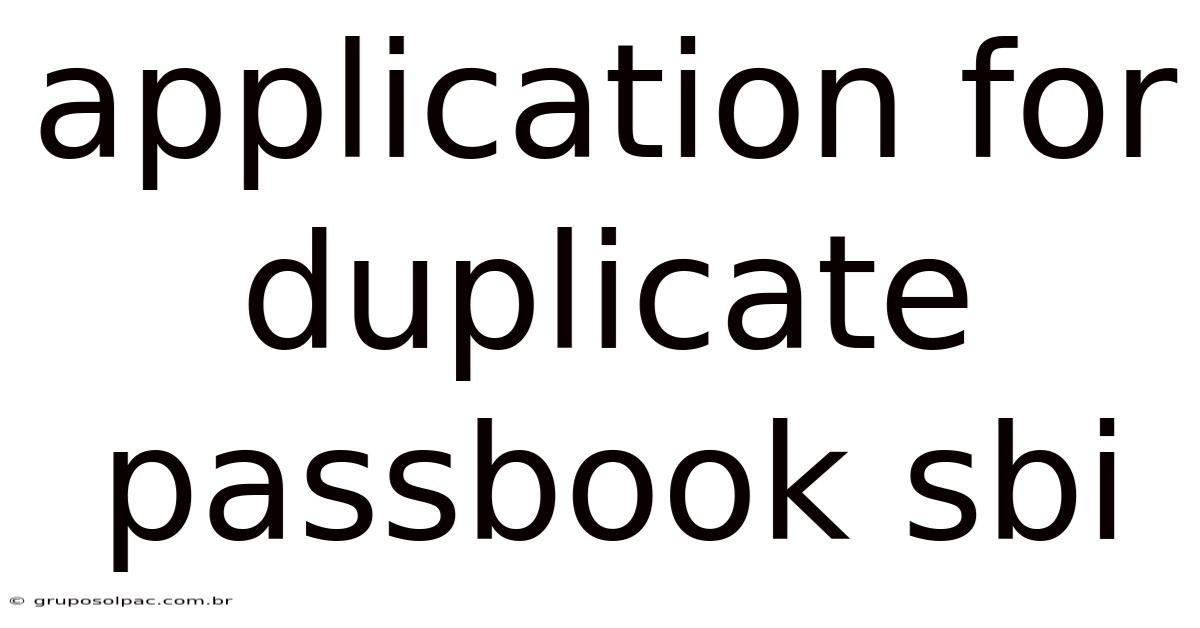 Application For Duplicate Passbook Sbi