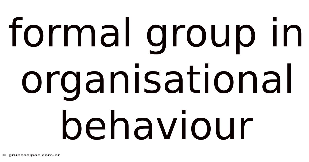 Formal Group In Organisational Behaviour