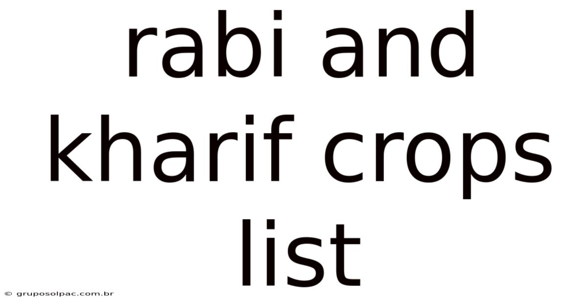 Rabi And Kharif Crops List